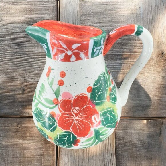 2003 Julie Ueland Pottery Stoneware Pitcher Jug Carafe Floral Pattern Enesco VTG - Picture 2 of 12